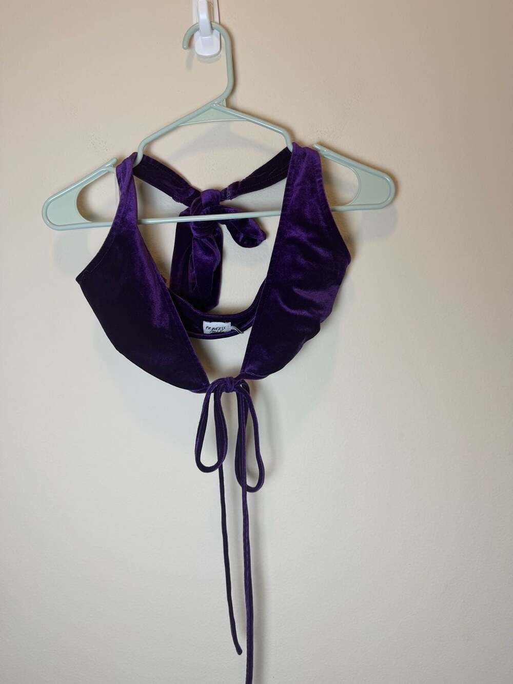 Princess Polly Velvet Crop Top Size US 4 Purple Tie Halter